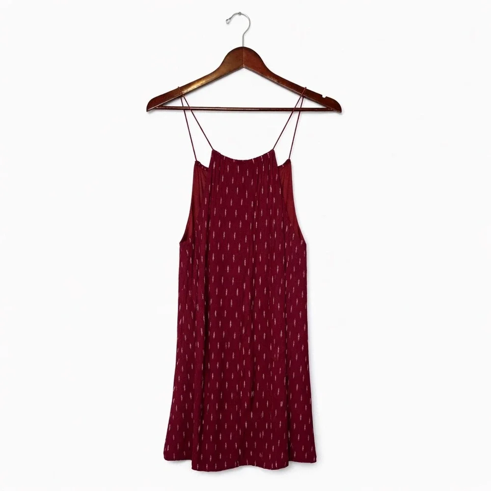 THML Womens Burgundy Embroidered Halter Tank Top Tassel Boho SF3478-1-WE Size M